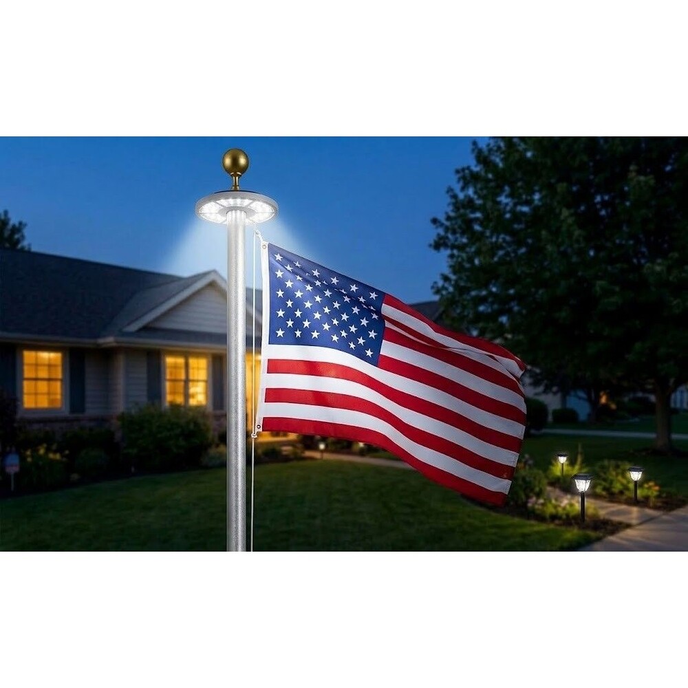 Deneve Solar Powered Flag Pole Light Outdoor Waterproof LED Yard Decor White
